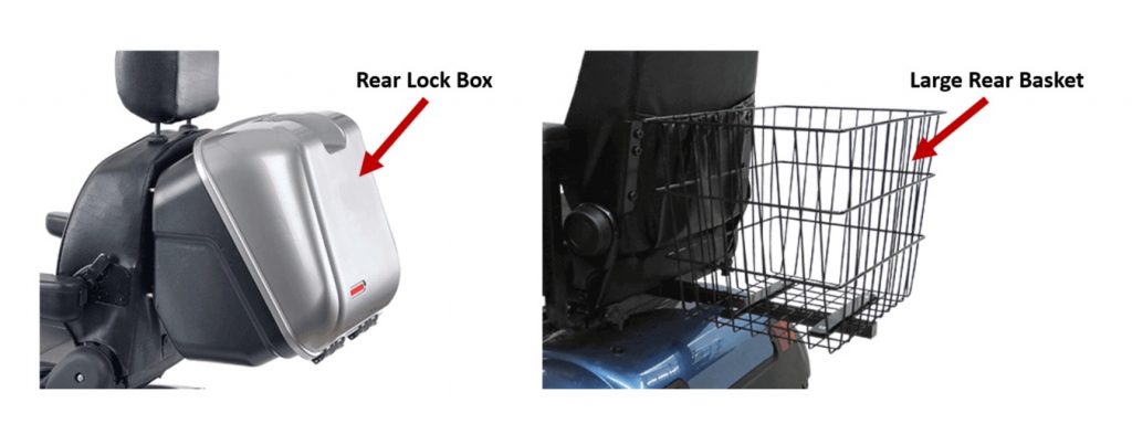 Afiscooter rear lock box (left) and large rear basket (right)