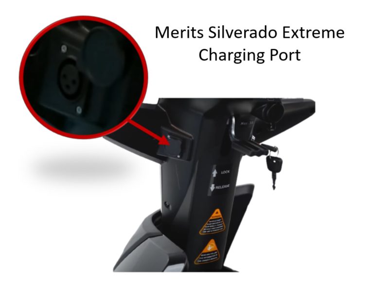 Charging port of the Merits Silverado Extreme mobility scooter
