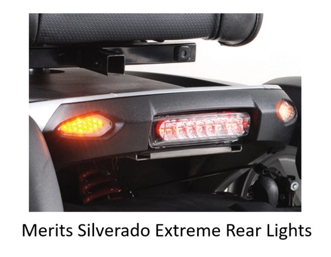 Bright LED rear lights for the Merits Silverado Extreme mobility scooter
