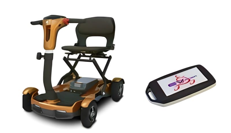 EV Rider TeQno key fob and folded scooter