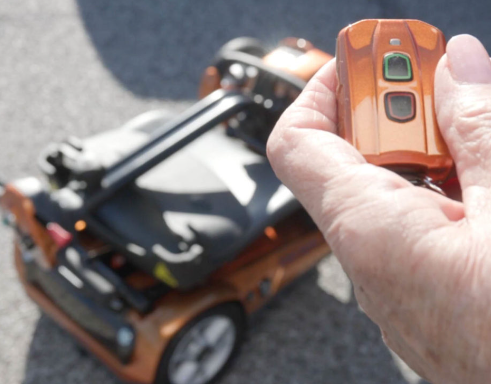 Remote folding of an EV Rider Transport 4AF scooter.