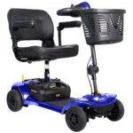 Blue Merits Roadster 4 with black seat and front basket