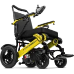 Forcemech Navigator Pro Heavy-Duty Foldable Electric Wheelchair in yellow shown from an angled view with a thick seat...