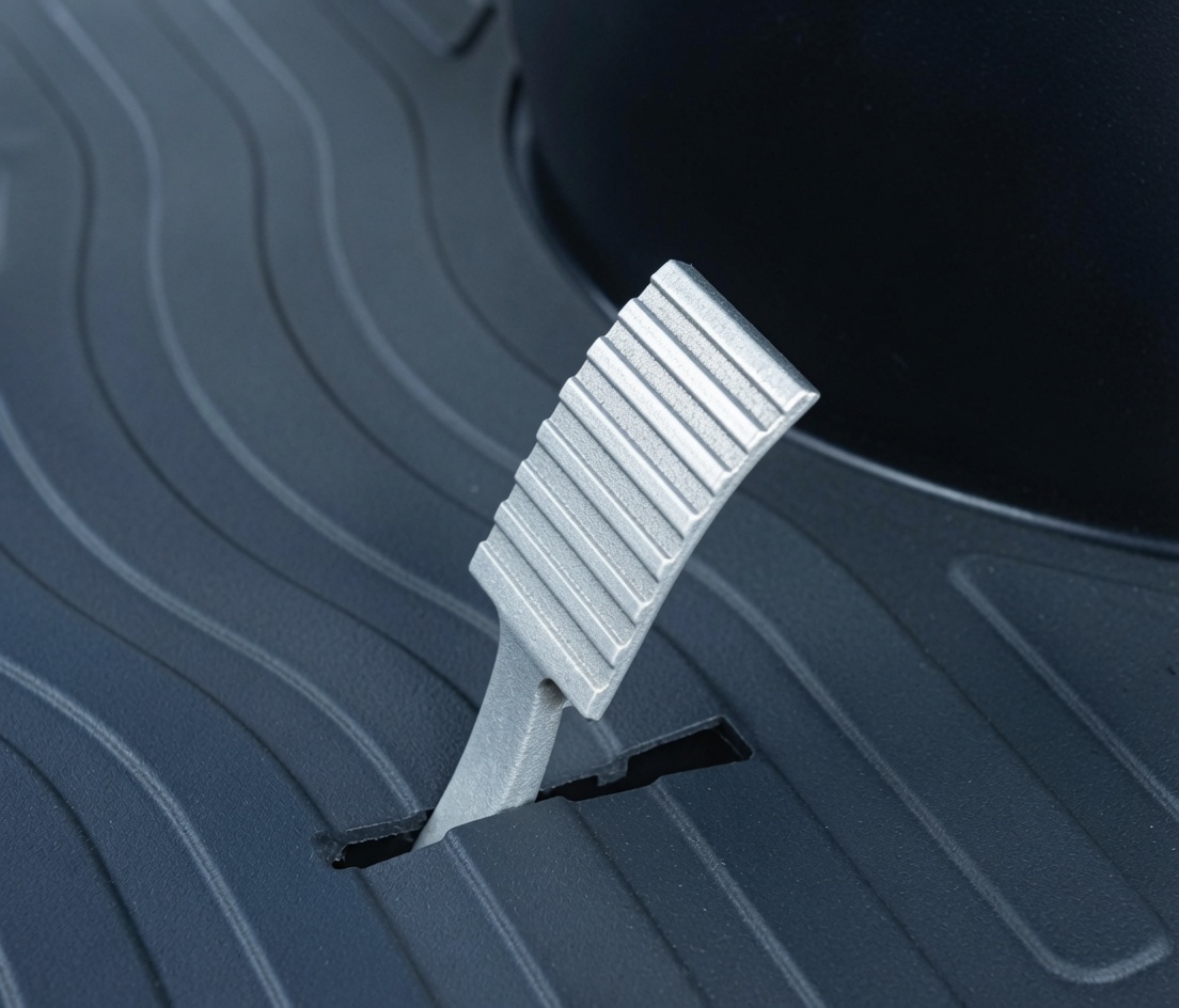 Afiscooter S foot accelerator pedal on the floor mat for riders who cannot use a hand throttle