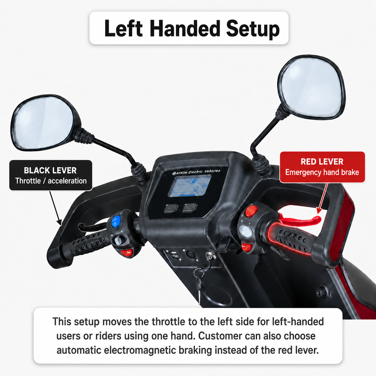 Afiscooter S mobility scooter with the throttle set up on the left side