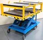 EK Tech heavy duty motorized scissor lift cart with platform raised